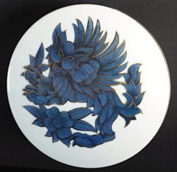 Velká porcelánová dóza, modrý lev - Rosenthal